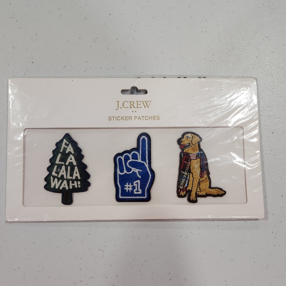 J. Crew NWT Holiday Sticker Patches Christmas Tree Golden Retriever Fa La La
